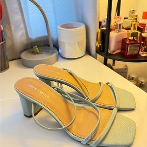 Marc Fisher Pale Blue Strappy Square-Toe Block Heel Sandals